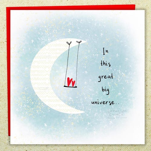 Carte d'anniversaire lune et coeurs, cadeau romantique pour la Saint-Valentin