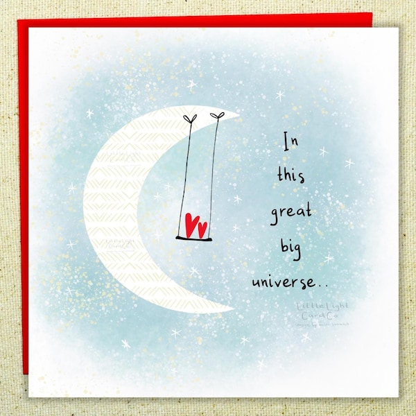 Moon and Hearts Anniversary Card, Romantic Valentine's Day Gift