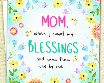 Mother's Day/Mother Birthday card based on the Hymn "Count your Blessings", Mother's Day Card/Mother Birthday Card with Cute Floral Border