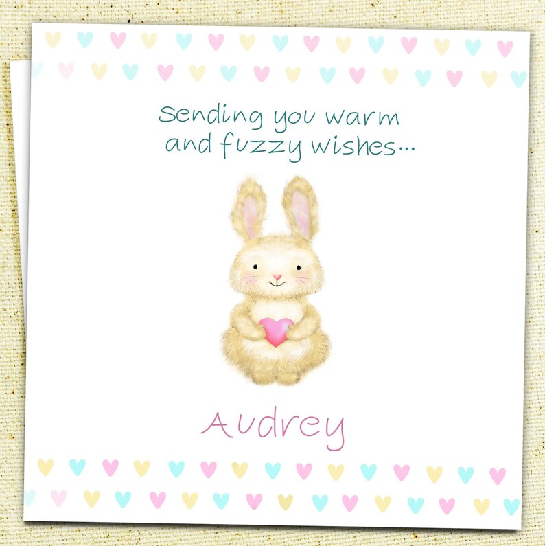 Personalized Easter Card featuring Cute Bunny ,Personalized Birthday Card featuring Cute Bunny image 1