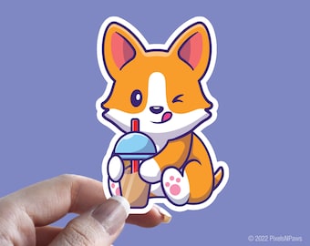 Corgi Latte, Cute Corgi Latte Sticker, Corgi Coffee, Corgi Lover Sticker, Animal Sticker, Dog Lover Gift, Cool Sticker, Corgis
