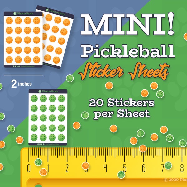 MINI -- Pickleball Stickers, Pickleball Sticker Sheet, Planner, Journal, Scrapbook, Notepad, Laptop, iPad, iPhone, Notecards, Gift Cards