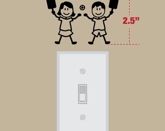 Pickleball Stick Figures Vinyl Light Switch Decal - Fun Indoor Wall Decor