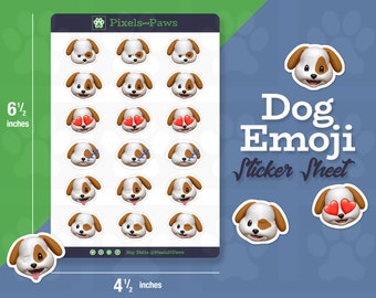 Dog Emoji Sticker Sheet, Dog, Dogs, Happy, Love, Planner, Journal, Macbook, Scrapbook, Notepad Stickers