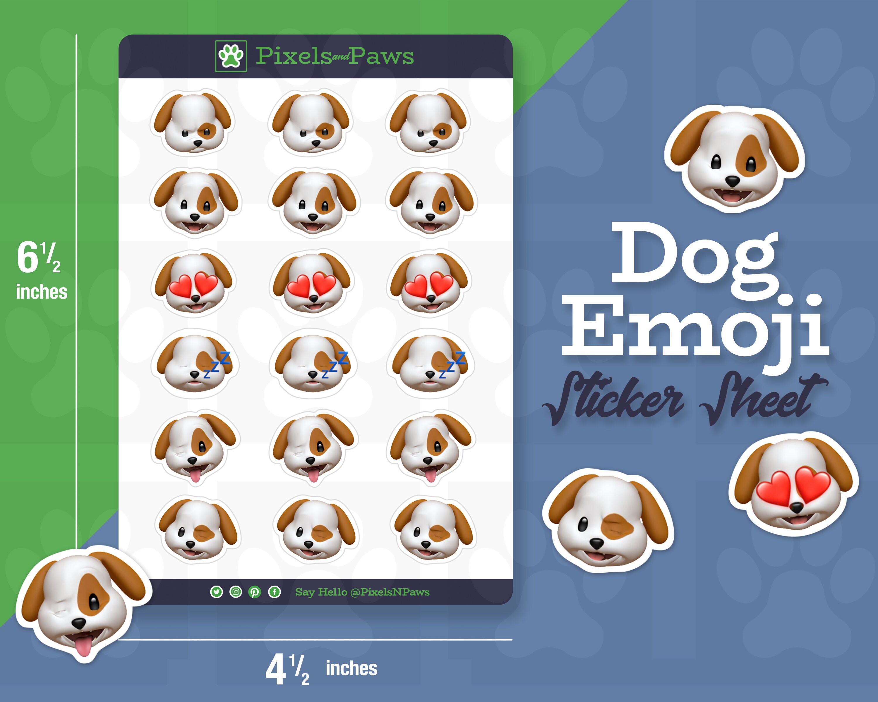 Dog Emoji Sticker Sheet Dog Dogs Happy Love Planner Journal 