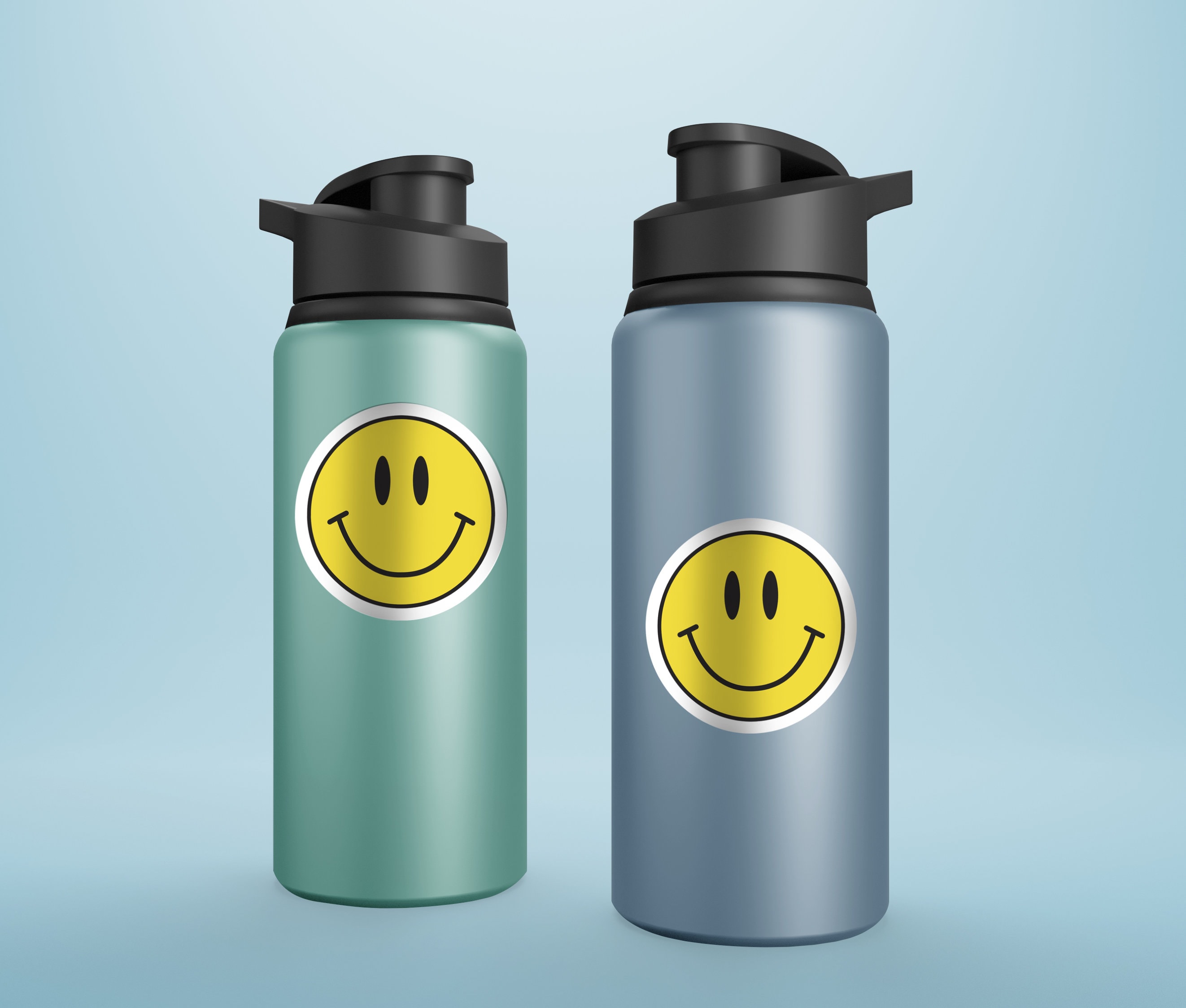 Smiley Face Water Bottle Happy Face Water Bottle Emoji Face Drinkware  Personalized Rhinestone, Boho Retro Vibe Cup 
