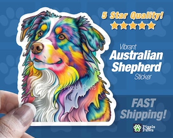 Colorful Australian Shepherd Sticker: Glossy Aussie Dog Lover Gift