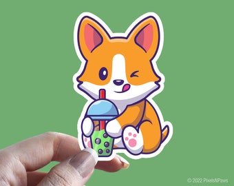 Corgi Bubble Tea, Cute Corgi Sticker, Corgi Boba, Corgi Sticker, Corgi Lover Sticker, Animal Sticker, Dog Lover Gift, Cool Sticker, Corgis
