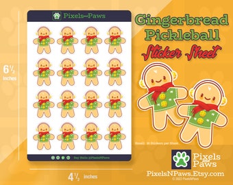 Pickleball Gingerbread Man Sticker Sheet: Christmas Planner Stickers