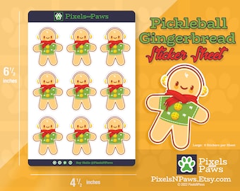 Pickleball Gingerbread Man Sticker Sheet: Holiday Planner Stickers