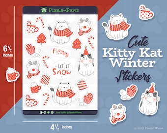 Sticker Sheet: Winter Cat | Cat Sticker Sheet, Cute Kitty Kat Winter Stickers, Planner, Journal, Scrapbook, Winter, Cat Stickers