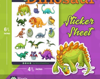 Dinosaur Sticker Sheet, Dinosaur Decor Stickers