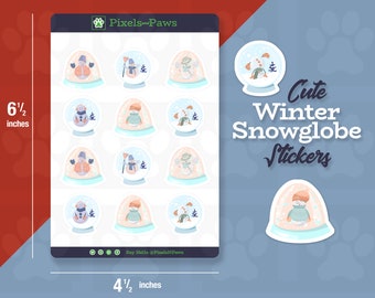 Winter Snowglobes, Snowman Snowglobe Sticker Sheet, Planner, Journal, Scrapbook, Winter, Snowmen Stickers