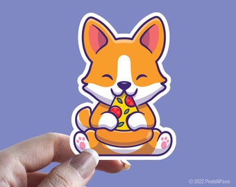 Corgi Eating Pizza Sticker, Dog Lover Gift