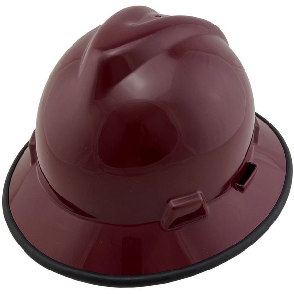 MSA V-Gard Full Brim Hard Hats with Fas-Trac Suspensions Maroon Color with Protective Edge