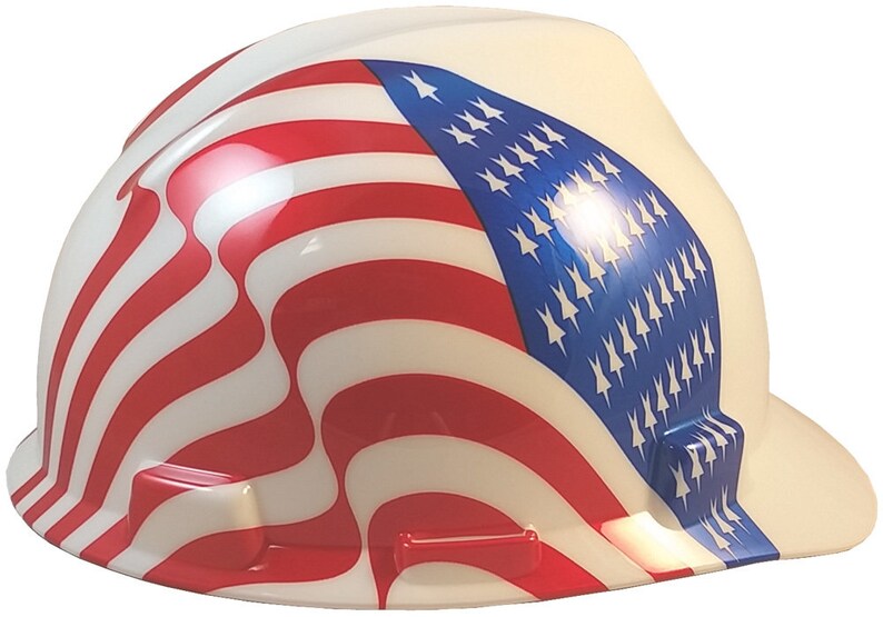 MSA V-Gard Hard Hat with Dual American Flag on Both Sides