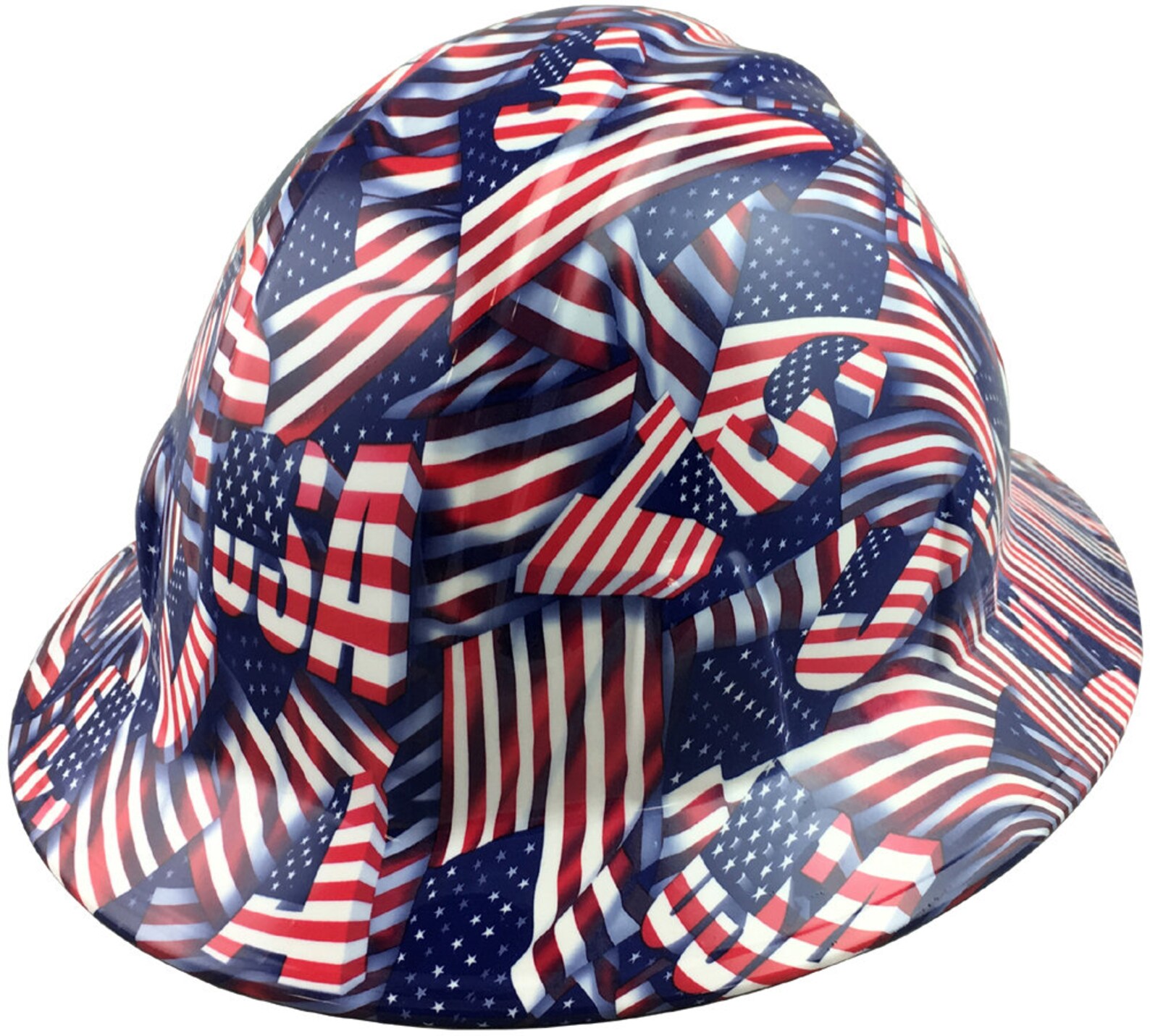Pyramex Full Brim Hard Hat - Custom Hydro Dipped Candy Red USA & Fireman's Flag Design
