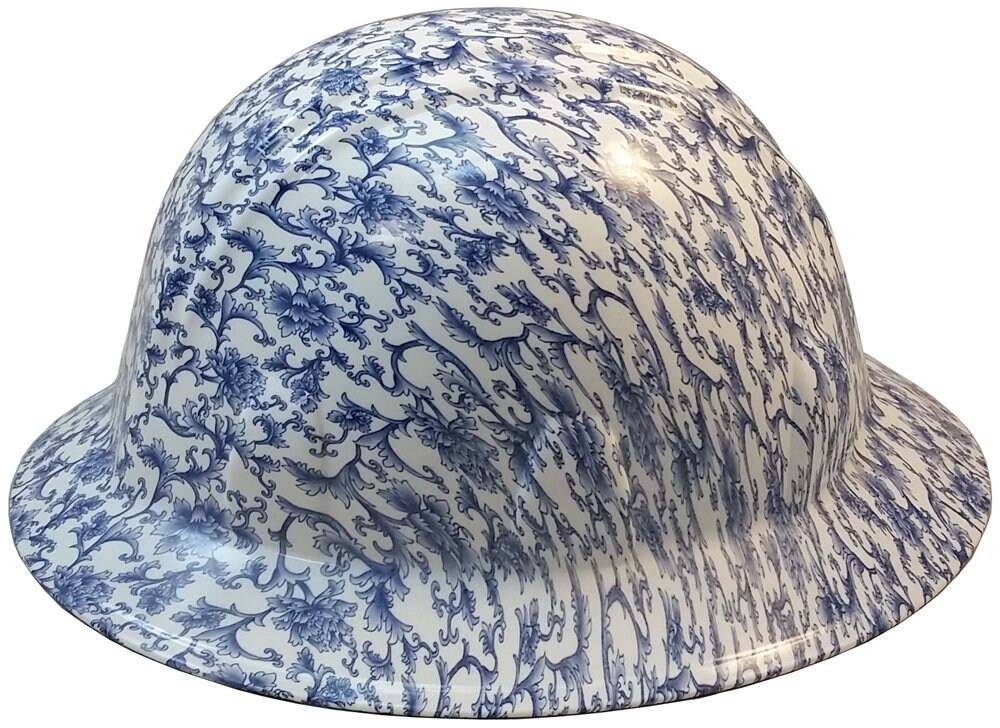 Blue Floral Hydro Dipped Hard Hats Full Brim Style With Tote Etsy