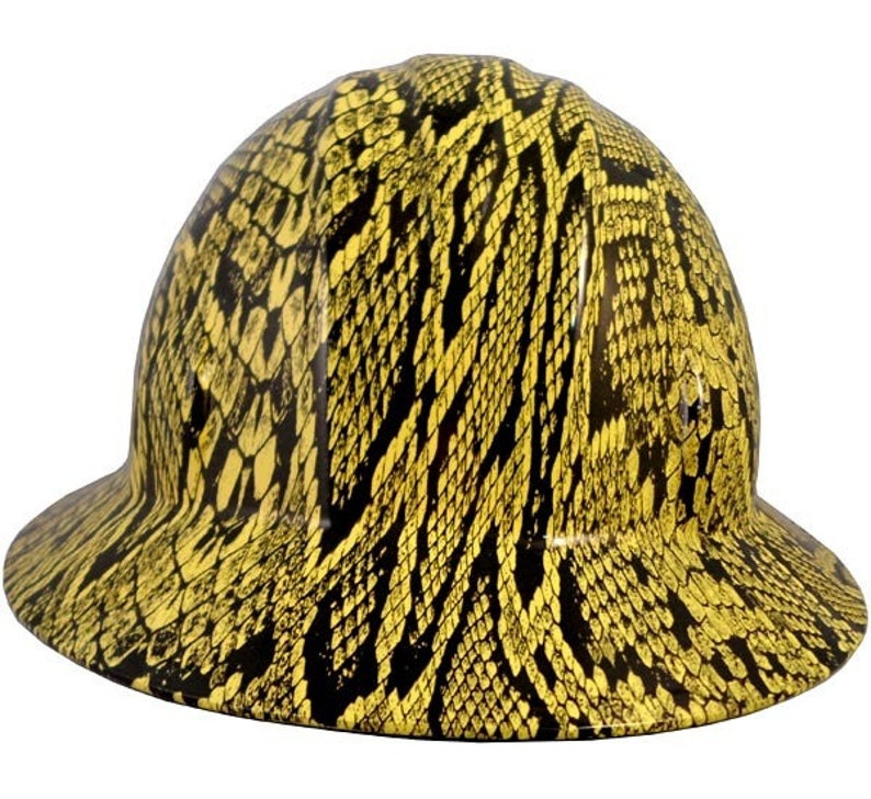 Snakeskin Yellow Hydro Dipped Hard Hats Full Brim Style