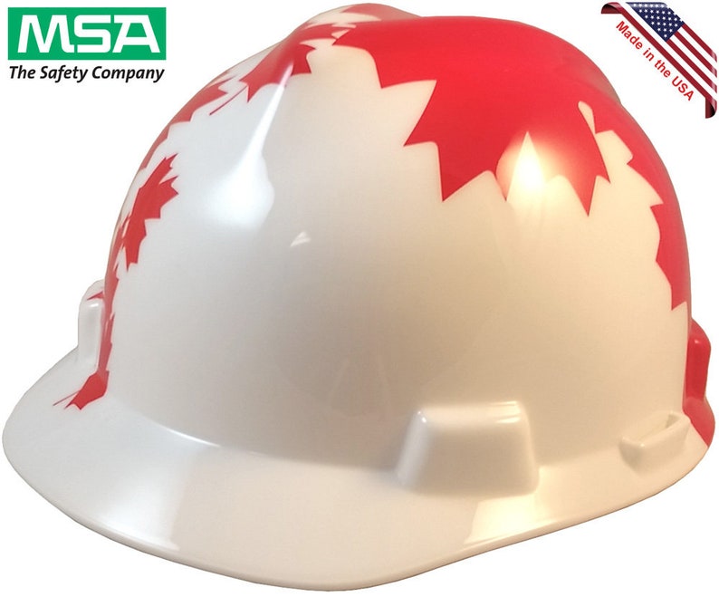 MSA V-Gard Cap Style Canadian Flag Hard Hat with White Shell