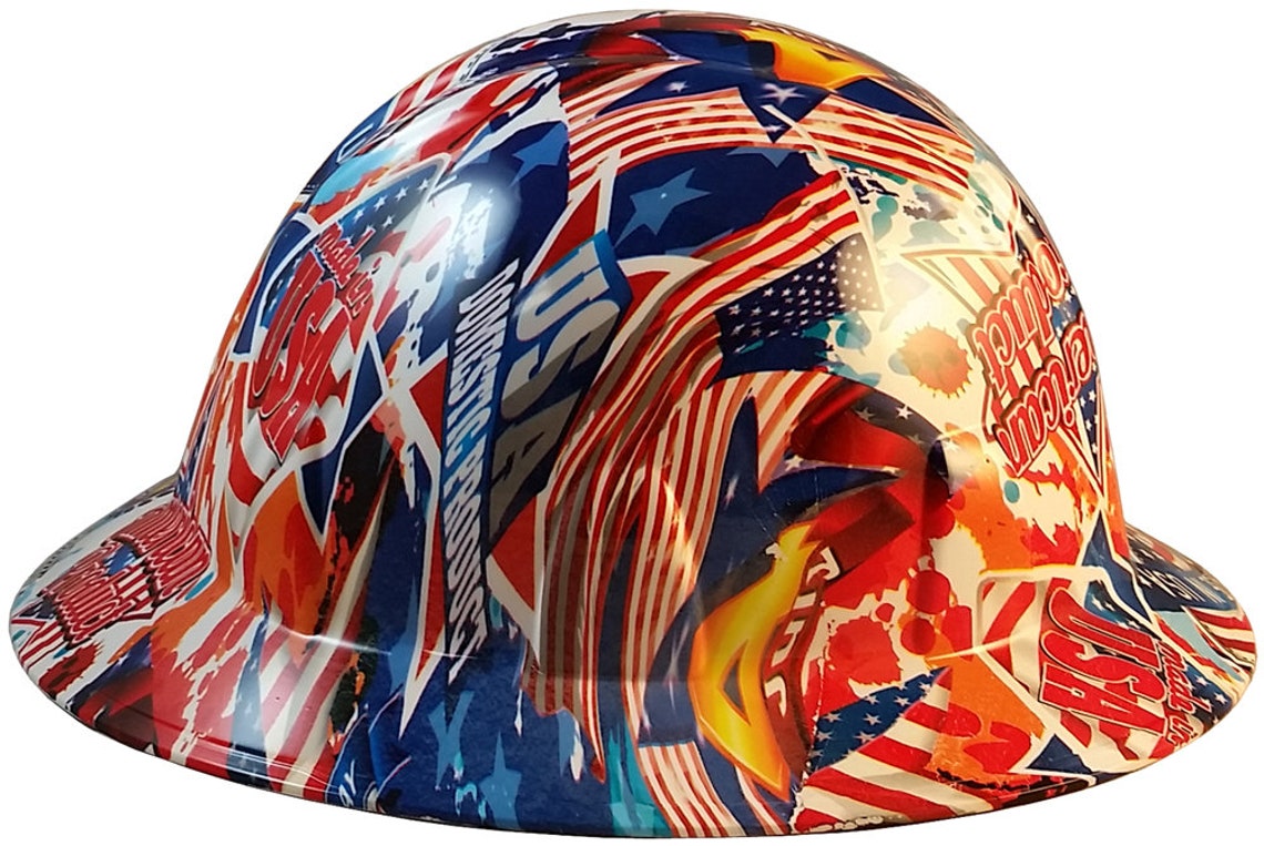 Made in USA Patriotic Hydro Dipped Hard Hats Full Brim Style Etsy