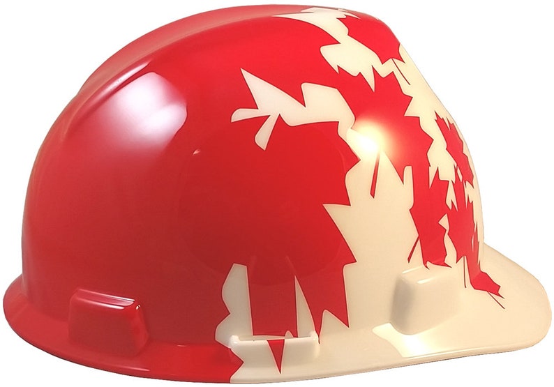 MSA V-Gard Cap Style Canadian Flag Hard Hat with White Shell