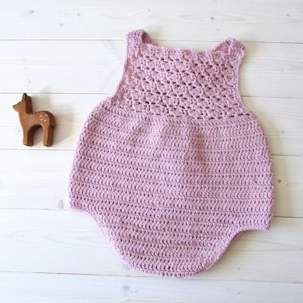 Crochet Millie Romper Written Pattern - Pretty Crochet Shell Stitch Baby Romper Pattern