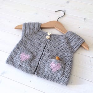 Crochet Little Girl's Heart Pocket Cardigan Written Pattern