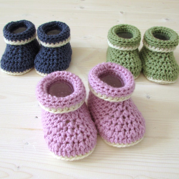 Anfänger häkeln Manschetten Baby Booties / Schuhe Geschrieben Muster - Roll Top Baby Booties