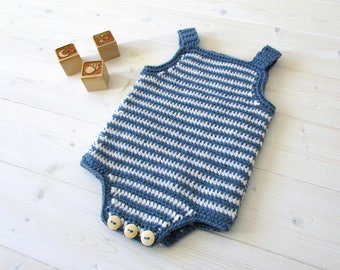 Crochet Simple Striped Baby Romper Written Pattern