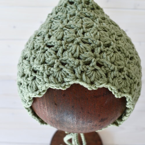 Crochet Zoe Bonnet Written Pattern - Easy Crochet Pixie Bonnet / Hat Pattern - ANY SIZE