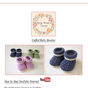 Beginners Crochet Cuffed Baby Booties / Shoes Written Pattern Roll Top Baby Booties zdjęcie 8