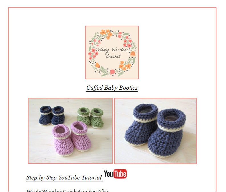 Beginners Crochet Cuffed Baby Booties / Shoes Written Pattern Roll Top Baby Booties image 8