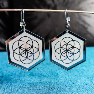 Seed of Life Sacred Geometry Mirrored Hexagon Earrings