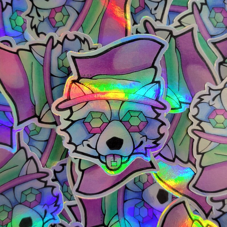 Lsd Racoon Party Animal - Holographic Vinyl Sticker - Sapphire Raccoon - Original ...