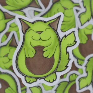 Avogato - Vinyl Sticker - Original Artwork - Avocado Cat - Waterproof Decal