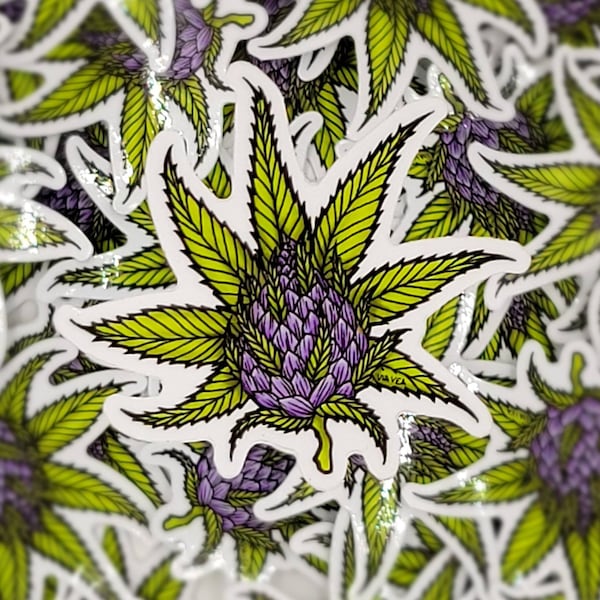 Purple Nug 1 - Vinyl Sticker - Original Artwork | Weed | Cannabis | Marijuana | Ganja | Legalize | Pot | Herb | Green - Waterproof Decal