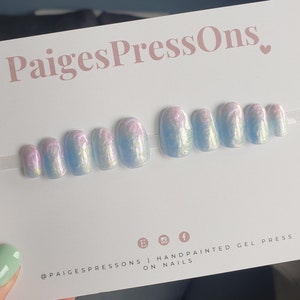 Cotton Candy - Set of 10 Short or Medium Length Round Coffin Stiletto Square Oval Gel False Nails - PaigesPressOns