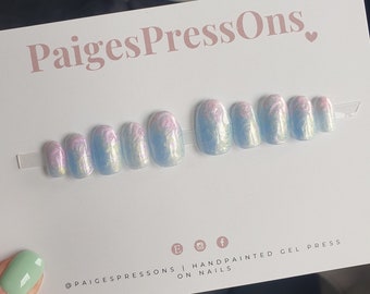 Cotton Candy - Set of 10 Short or Medium Length Round Coffin Stiletto Square Oval Gel False Nails - PaigesPressOns