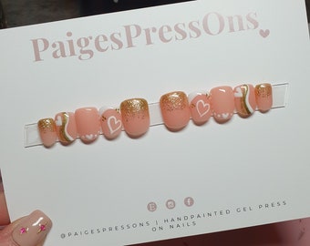 Champagne - Set of 10 Short or Medium Length Round Coffin Stiletto Square Oval Gel False Nails - PaigesPressOns