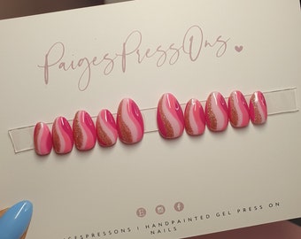 Pinky - Set of 10 Short or Medium Length Round Coffin Stiletto Square Oval Gel False Nails - PaigesPressOns