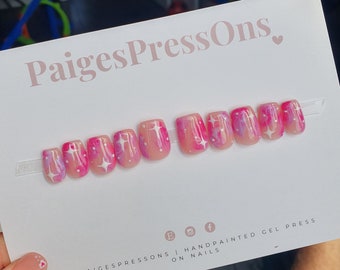 Enchanted - Set of 10 Short or Medium Length Round Coffin Stiletto Square Oval Gel False Nails - PaigesPressOns