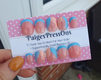 Beachy - Set of 10 Short or Medium Length Round Coffin Stiletto Square Oval Gel False Nails - PaigesPressOns