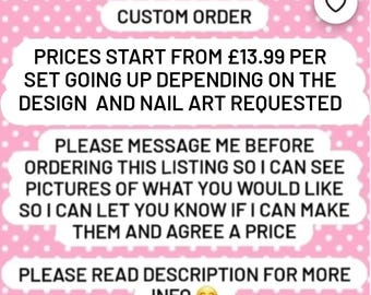 Custom Order - Set of 10 Short Or Mid Length Coffin Round Stiletto Oval Square Gel False Nails - PaigesPressOns