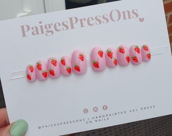 Strawberry Dream - Set of 10 Short or Medium Length Round Coffin Stiletto Square Oval Gel False Nails - PaigesPressOns