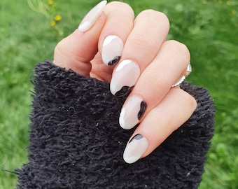 Milky Monochrome - Set of 10 Short or Medium Length Round Coffin Stiletto Square Oval Gel False Nails - PaigesPressOns