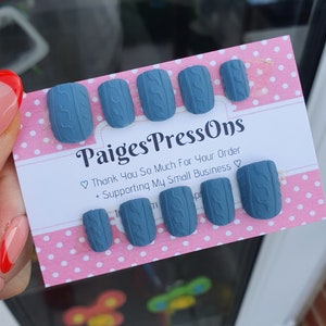 Choose Your Cable Knit - Set of 10 Short or Medium Length Round Coffin Stiletto Square Oval Gel False Nails - PaigesPressOns