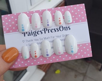 Dotty - Set of 10 Short or Medium Length Round Coffin Stiletto Square Oval Gel False Nails - PaigesPressOns