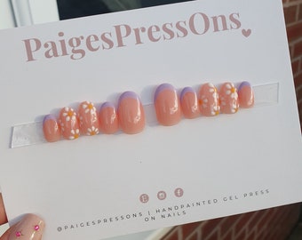 Springtime - Set of 10 Short or Medium Length Round Coffin Stiletto Square Oval Gel False Nails - PaigesPressOns