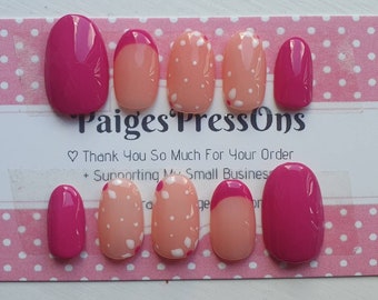 Fuchsia Flowers - Set of 10 Short or Medium Length Round Coffin Stiletto Square Oval Gel False Nails - PaigesPressOns